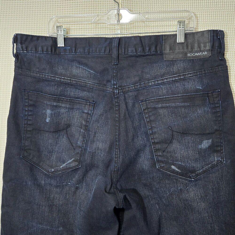 Rocawear Shorts Mens 38 Blue Jean Hip Hop Jorts Vintage Y2K Distressed Denim - Picture 5 of 9